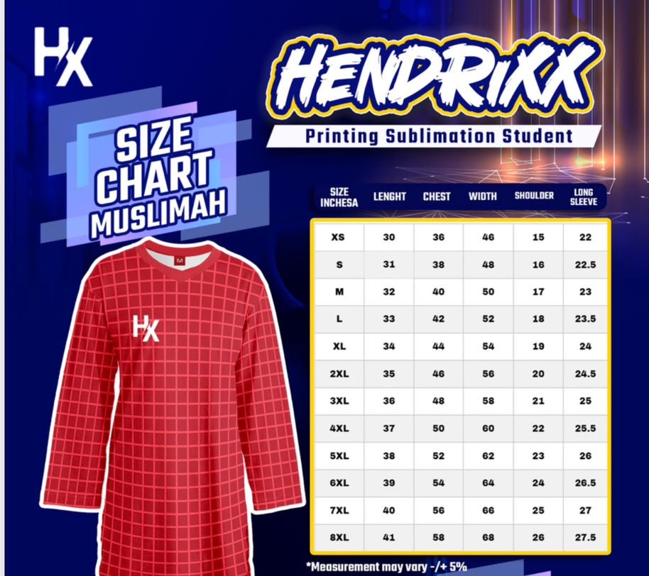 Size Chart Baju Muslimah